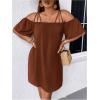 imageSOLY HUX Womens Plus Size Dresses Off Shoulder Short Sleeve Short Dresses Causal Loose Tunic Summer DressSolid Brown
