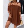 imageSOLY HUX Womens Plus Size Dresses Off Shoulder Short Sleeve Short Dresses Causal Loose Tunic Summer DressSolid Brown