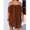 imageSOLY HUX Womens Plus Size Dresses Off Shoulder Short Sleeve Short Dresses Causal Loose Tunic Summer DressSolid Brown