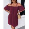 imageSOLY HUX Womens Plus Size Dresses Off Shoulder Short Sleeve Short Dresses Causal Loose Tunic Summer DressSolid Burgundy