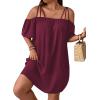 imageSOLY HUX Womens Plus Size Dresses Off Shoulder Short Sleeve Short Dresses Causal Loose Tunic Summer DressSolid Burgundy