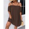 imageSOLY HUX Womens Plus Size Dresses Off Shoulder Short Sleeve Short Dresses Causal Loose Tunic Summer DressSolid Coffee Brown