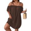 imageSOLY HUX Womens Plus Size Dresses Off Shoulder Short Sleeve Short Dresses Causal Loose Tunic Summer DressSolid Coffee Brown