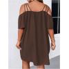 imageSOLY HUX Womens Plus Size Dresses Off Shoulder Short Sleeve Short Dresses Causal Loose Tunic Summer DressSolid Coffee Brown