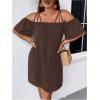 imageSOLY HUX Womens Plus Size Dresses Off Shoulder Short Sleeve Short Dresses Causal Loose Tunic Summer DressSolid Coffee Brown