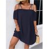imageSOLY HUX Womens Plus Size Dresses Off Shoulder Short Sleeve Short Dresses Causal Loose Tunic Summer DressSolid Dark Blue