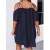 imageSOLY HUX Womens Plus Size Dresses Off Shoulder Short Sleeve Short Dresses Causal Loose Tunic Summer DressSolid Dark Blue