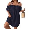 imageSOLY HUX Womens Plus Size Dresses Off Shoulder Short Sleeve Short Dresses Causal Loose Tunic Summer DressSolid Dark Blue