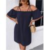 imageSOLY HUX Womens Plus Size Dresses Off Shoulder Short Sleeve Short Dresses Causal Loose Tunic Summer DressSolid Dark Blue