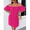 imageSOLY HUX Womens Plus Size Dresses Off Shoulder Short Sleeve Short Dresses Causal Loose Tunic Summer DressSolid Hotpink