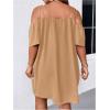 imageSOLY HUX Womens Plus Size Dresses Off Shoulder Short Sleeve Short Dresses Causal Loose Tunic Summer DressSolid Khaki