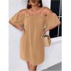 imageSOLY HUX Womens Plus Size Dresses Off Shoulder Short Sleeve Short Dresses Causal Loose Tunic Summer DressSolid Khaki