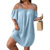 imageSOLY HUX Womens Plus Size Dresses Off Shoulder Short Sleeve Short Dresses Causal Loose Tunic Summer DressSolid Light Blue