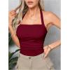 imageSOLY HUX Womens Ruched Halter Y2K Crop Tops Tie Back Sleeveless Slim Fit Cami TopsSolid Burgundy