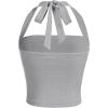 imageSOLY HUX Womens Ruched Halter Y2K Crop Tops Tie Back Sleeveless Slim Fit Cami TopsSolid Light Grey