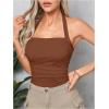 imageSOLY HUX Womens Ruched Halter Y2K Crop Tops Tie Back Sleeveless Slim Fit Cami TopsSolid Rust Brown