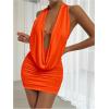 imageSOLY HUX Womens Sexy Deep V Neck Halter Bodycon Mini Dress Sleeveless Party Club DressesPlain Burnt Orange