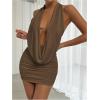 imageSOLY HUX Womens Sexy Deep V Neck Halter Bodycon Mini Dress Sleeveless Party Club DressesPlain Coffee