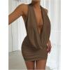 imageSOLY HUX Womens Sexy Deep V Neck Halter Bodycon Mini Dress Sleeveless Party Club DressesPlain Coffee