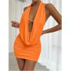 imageSOLY HUX Womens Sexy Deep V Neck Halter Bodycon Mini Dress Sleeveless Party Club DressesPlain Coral Orange