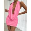 imageSOLY HUX Womens Sexy Deep V Neck Halter Bodycon Mini Dress Sleeveless Party Club DressesPlain Coral Pink