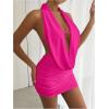 imageSOLY HUX Womens Sexy Deep V Neck Halter Bodycon Mini Dress Sleeveless Party Club DressesPlain Hotpink