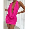 imageSOLY HUX Womens Sexy Deep V Neck Halter Bodycon Mini Dress Sleeveless Party Club DressesPlain Hotpink