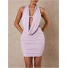 imageSOLY HUX Womens Sexy Deep V Neck Halter Bodycon Mini Dress Sleeveless Party Club DressesPlain Purple