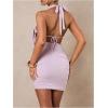 imageSOLY HUX Womens Sexy Deep V Neck Halter Bodycon Mini Dress Sleeveless Party Club DressesPlain Purple