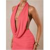 imageSOLY HUX Womens Sexy Deep V Neck Halter Bodycon Mini Dress Sleeveless Party Club DressesPlain Watermelon Pink