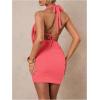 imageSOLY HUX Womens Sexy Deep V Neck Halter Bodycon Mini Dress Sleeveless Party Club DressesPlain Watermelon Pink