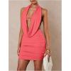 imageSOLY HUX Womens Sexy Deep V Neck Halter Bodycon Mini Dress Sleeveless Party Club DressesPlain Watermelon Pink
