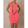 imageSOLY HUX Womens Sexy Deep V Neck Halter Bodycon Mini Dress Sleeveless Party Club DressesPlain Watermelon Pink