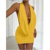 imageSOLY HUX Womens Sexy Deep V Neck Halter Bodycon Mini Dress Sleeveless Party Club DressesPlain Yellow