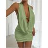 imageSOLY HUX Womens Sexy Deep V Neck Halter Bodycon Mini Dress Sleeveless Party Club DressesPure Green