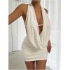 imageSOLY HUX Womens Sexy Deep V Neck Halter Bodycon Mini Dress Sleeveless Party Club DressesSolid Beige