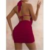 imageSOLY HUX Womens Sexy Deep V Neck Halter Bodycon Mini Dress Sleeveless Party Club DressesSolid Burgundy