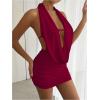 imageSOLY HUX Womens Sexy Deep V Neck Halter Bodycon Mini Dress Sleeveless Party Club DressesSolid Burgundy
