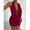 imageSOLY HUX Womens Sexy Deep V Neck Halter Bodycon Mini Dress Sleeveless Party Club DressesSolid Burgundy