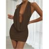 imageSOLY HUX Womens Sexy Deep V Neck Halter Bodycon Mini Dress Sleeveless Party Club DressesSolid Coffee Brown