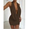 imageSOLY HUX Womens Sexy Deep V Neck Halter Bodycon Mini Dress Sleeveless Party Club DressesSolid Coffee Brown