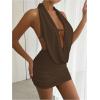imageSOLY HUX Womens Sexy Deep V Neck Halter Bodycon Mini Dress Sleeveless Party Club DressesSolid Coffee Brown