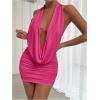 imageSOLY HUX Womens Sexy Deep V Neck Halter Bodycon Mini Dress Sleeveless Party Club DressesSolid Hotpink