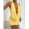 imageSOLY HUX Womens Sexy Deep V Neck Halter Bodycon Mini Dress Sleeveless Party Club DressesSolid Yellow