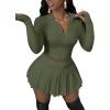 imageSOLY HUX Womens Skirt Sets 2 Piece Outfits Long Sleeve Crop Top with Pleated Mini Skirt Set Party Outfits for WomenPlain Green