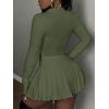 imageSOLY HUX Womens Skirt Sets 2 Piece Outfits Long Sleeve Crop Top with Pleated Mini Skirt Set Party Outfits for WomenPlain Green