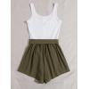 imageSOLY HUX Womens Summer Sleeveless Belted Tank Romper Short JumpsuitWhite Army Green
