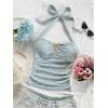 imageSOLY HUX Womens V Neck Halter Tops Open Back Y2k Ruched Floral Metal Summer Going Out Cami TopsLight Blue