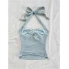 imageSOLY HUX Womens V Neck Halter Tops Open Back Y2k Ruched Floral Metal Summer Going Out Cami TopsLight Blue