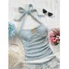 imageSOLY HUX Womens V Neck Halter Tops Open Back Y2k Ruched Floral Metal Summer Going Out Cami TopsLight Blue